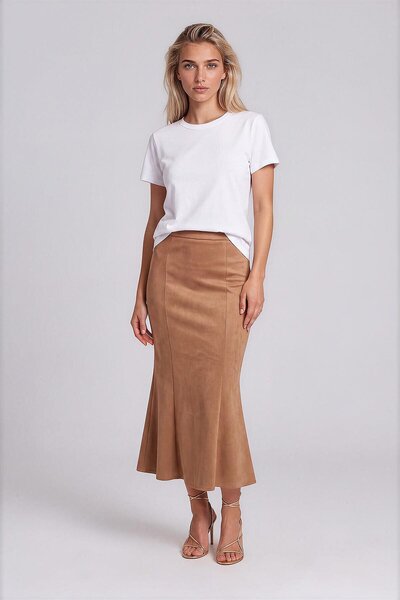 Vitrin Midi Length Patchwork Suede Skirt