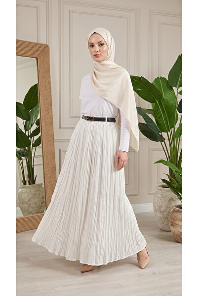 3B Stil Women's Voile Fabric Crinkled Long Lined Crush Skirt