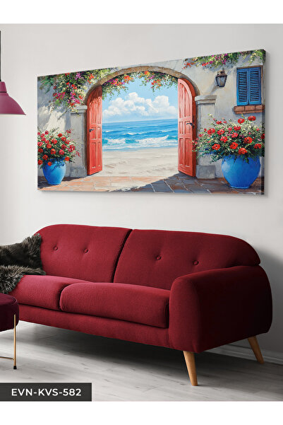 Evinemoda Red Door Opening Out to the Sea One Piece Canvas - Canvas Painting