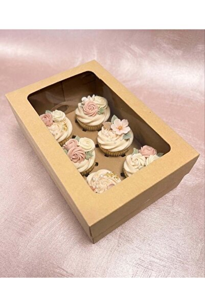 6 LI CUPCAKE KUTUSU KRAFT 25x17x9