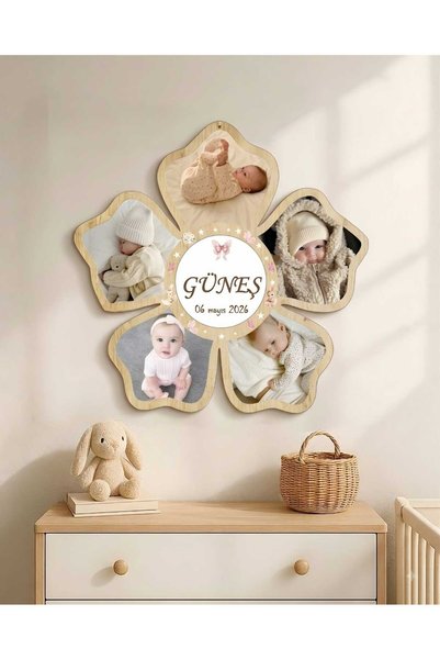 Felyagift Kişiye Özel Ahşap Yonca Fotoğraf Çerçevesi – 5 Fotoğraflı İsimli Be...