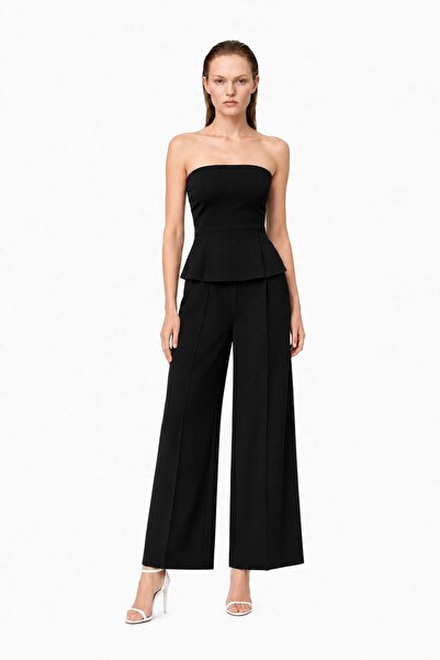HAKKE Peplum Sleeveless Wide Leg Soft Touch Knitted Top and Bottom Set