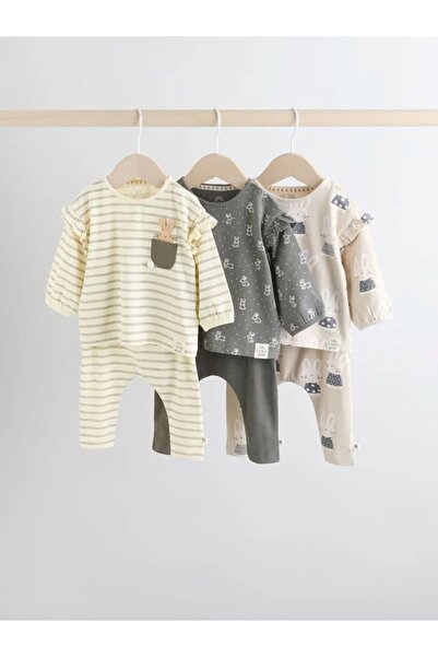 Next Baby Cotton Gray/Cream Colored Character Long Sleeve Top and Bottom Set