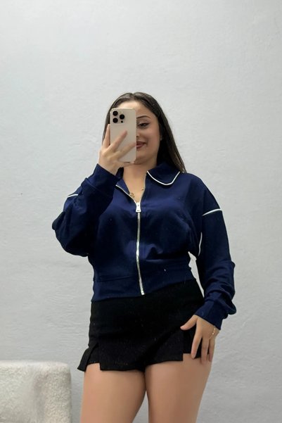 BELENDİR Women's Ribbed Knitted Modal Jacket Navy Blue