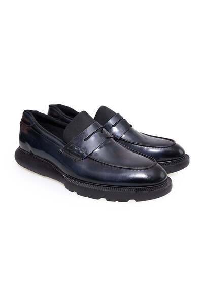 FRANCO CALVANI Black Color Laceless Genuine Leather Men's Shoes
