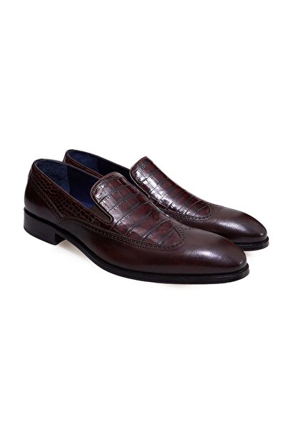 FRANCO CALVANI Brown Laceless Genuine Leather Men's Shoes