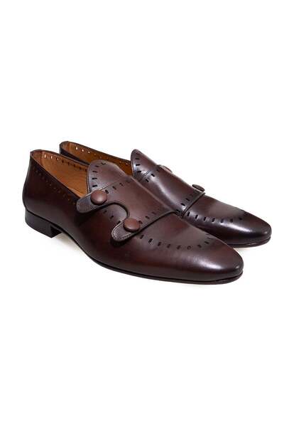 FRANCO CALVANI Brown Laceless Genuine Leather Men's Shoes
