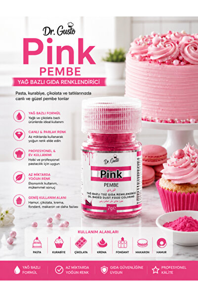 Dr. Gusto Pink Pembe Yağ Bazlı Toz Gıda Renklendirici 7 G