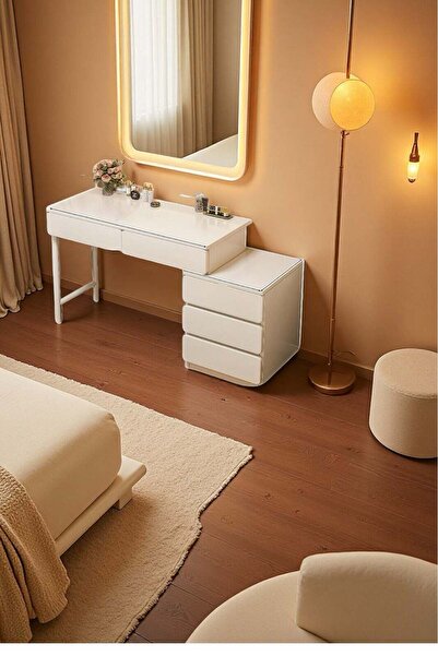 Generic Cream White Bedroom Vanity Table, Makeup Table with 5 Swappable Drawe...