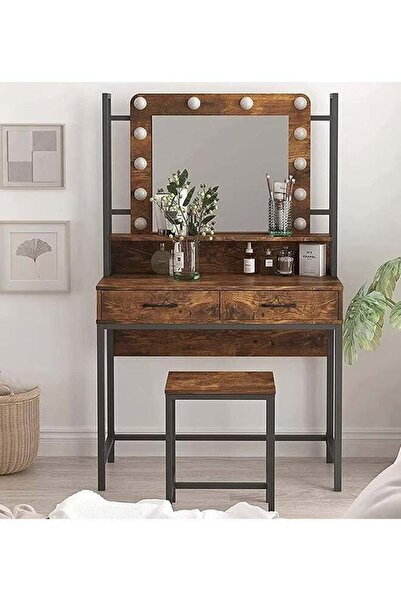 Generic Dressing Table Vanity Style with Lighted Mirror Brown