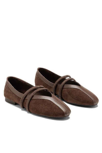 Dedos Women's Buckle Leather Detailed Suede Ballerinas 2015