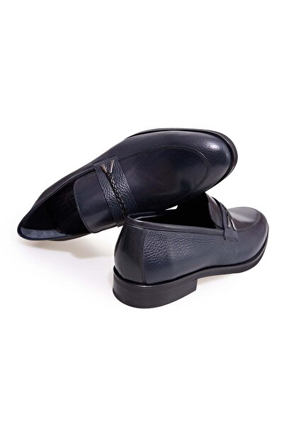 FRANCO CALVANI Dark Blue Color Laceless Genuine Leather Men's Shoes