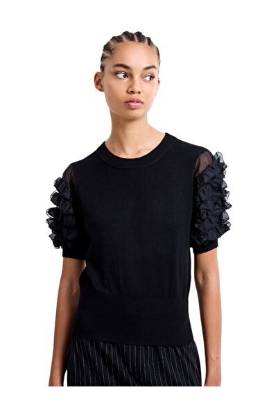 French Connection Women Krista Mix Ruffle Trim Sleeve Top