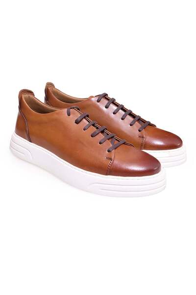 FRANCO CALVANI Tan Color Lace-Up Genuine Leather Men's Shoes