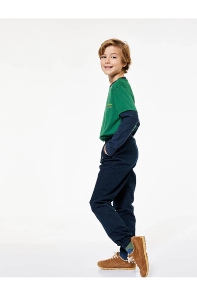 Koton Cotton Gabardine Jogger Trousers with Lace-Up Waist and Pocket Detail
