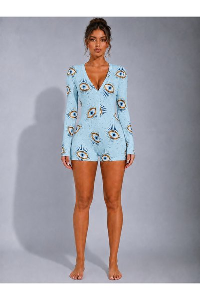 the DIFFerent Eye Patterned Long Sleeve Pajama Jumpsuit
