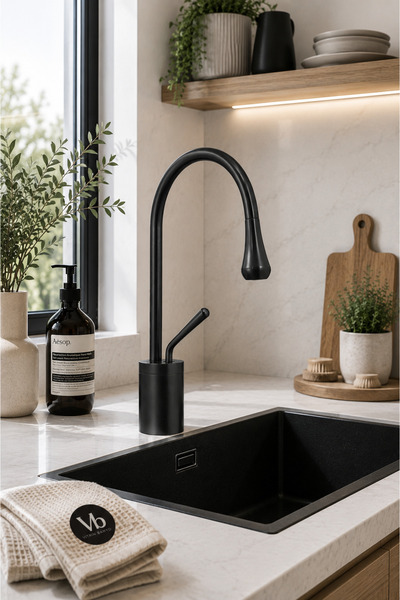 vb vitrinbanyo Gloria Damla Sink Faucet Black Swan Kitchen Faucet Single Hand...