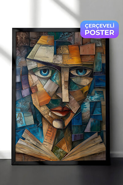 Zestia Pictură murală modernă în stil cubist, înrămată în negru, compoziție c...