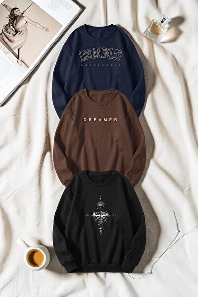 uyguntarz Unisex Mixed Printed Crew Neck Sweatshirt Set – Pack of 3