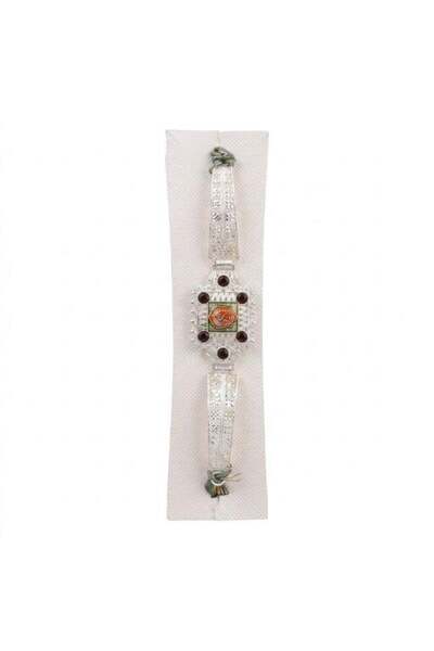 Generic Traditional Ganesha Bracelet Rakhi for Men with Stone and Enamel Detailing, Puja Plate, Roli and Chawal – 1 Rakhi Set