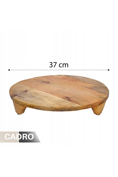 NO BRAND Tavă decorativă rotundă din lemn de 37 cm, pe piciorușe, pentru lumâ...