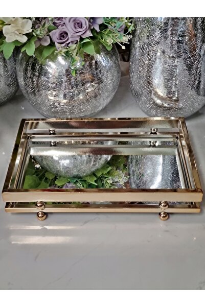 NO BRAND Tavă cu oglindă dreptunghiulară JX-1244 AURIE, decorațiune pentru ma...