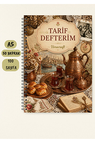 VORACRAFT Yemek Tarif Defteri, 50 Yaprak /100 Sayfa, A5 / Tel Spiral TRF0056