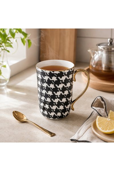 NO BRAND Cana de porțelan mare 400 ml pentru cafea și ceai, alb-negru, cadou