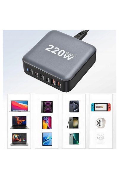 NO BRAND ÎNCĂRCĂTOR USB C DE 220W CU ȘASE PORTURI, CU TEHNOLOGIE PD QC, PENTR...