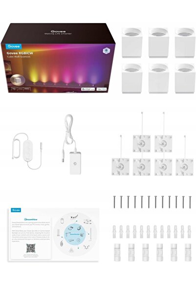 Govee Aplică de perete LED cub, 6 bucăți, H6088, RGBIC, compatibilă cu Google...