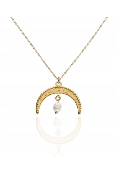 NO BRAND Colier din aur cu lună, talisman în formă de lună, perlă naturală, 4...