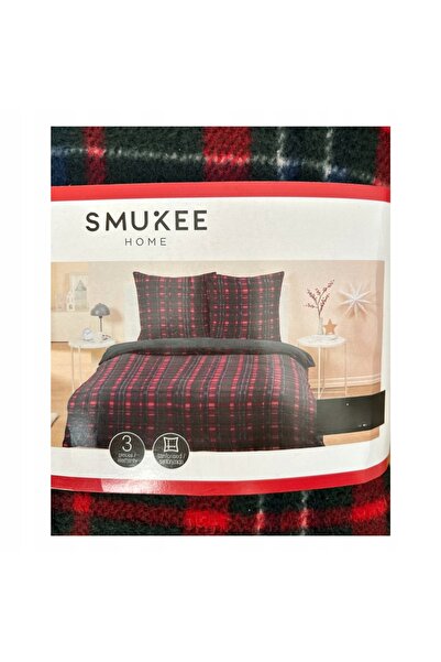 NO BRAND Lenjerie de pat fleece polar Smukee 220x200 cu model carouri roșu ve...