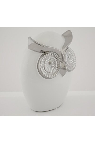 NO BRAND Figurină bufniță albă argintie 18 cm