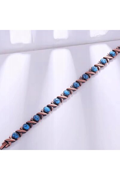 NO BRAND Brățară de cupru cu Howlite Turcoaz, Magneți de Neodim 20.5 cm