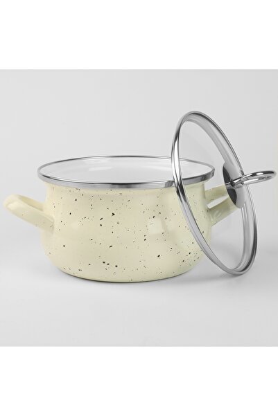 NO BRAND Set de vase de gătit EMALLATED SIMPLE 3L cu design crem tradițional,...