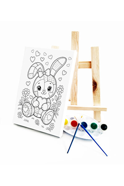 lilafil Yamalı Rabbit Children's Painting Set - Pre-Primed Canvas, 2 Brushes,...