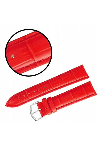 NO BRAND Curea REDA 20mm, roșie, model crocodil, cu cusături roșii.