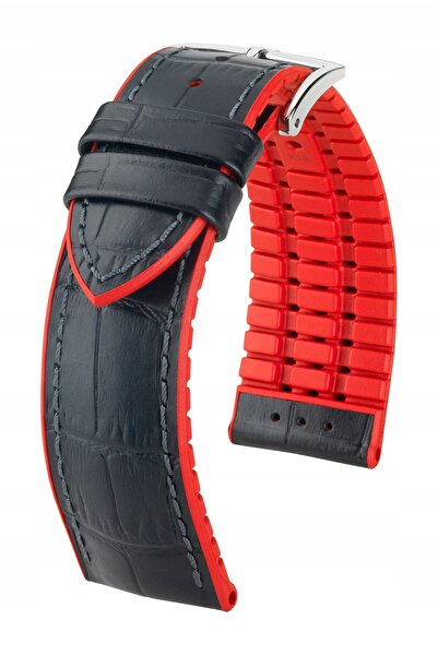 NO BRAND HIRSCH Andy L - NEGRU/Roșu - 20 mm - Curea din piele și cauciuc pentru