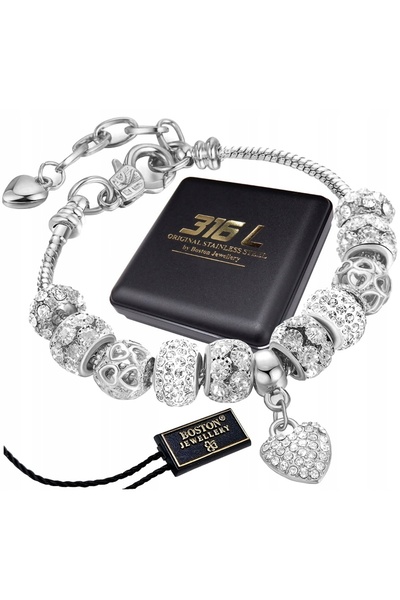 Boston Jewellery Brățară de argint de damă, modulară, pentru talismane, cu in...