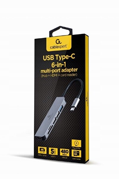 Gembird Adaptor multiport USB-C 6-în-1, HDMI, USB 3.1, USB 2.0x2, Cititor de ...
