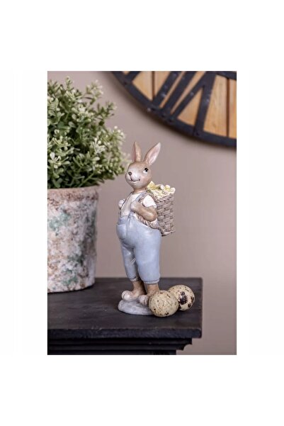 NO BRAND Figurină decorativă Iepure Bej cu Coș Înalt 17 cm