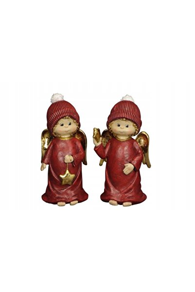 NO BRAND Figurină decorativă Înger de iarnă cu aripi roșii și aurii, H.15 cm