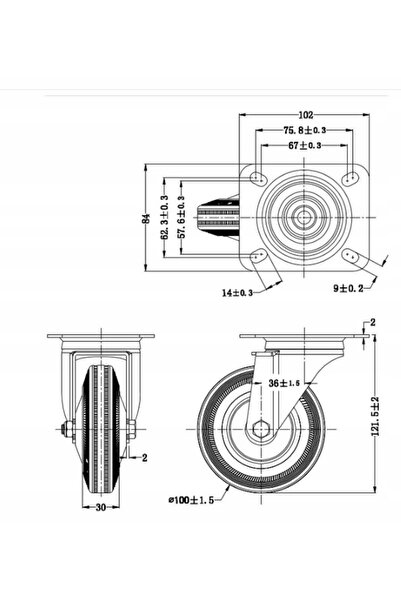 NO BRAND Set de roți pivotante cu rulment 100mm 70kg - 4 bucăți