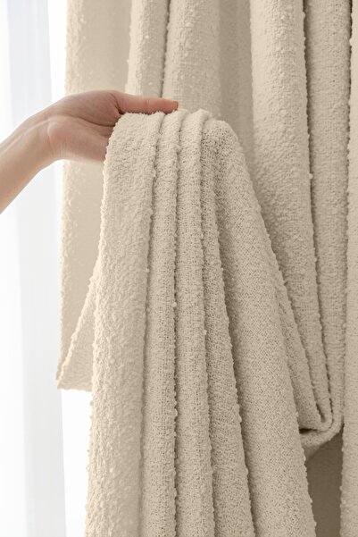 NO BRAND Perdea decorativă structurală 140x250, din boucle de vis, bej, cu pl...