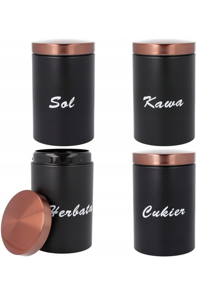 Brunbeste SET DE RECIPiente CAFEA CEAI ZAHAR SARE METAL NEGRU 4 BUCĂȚI