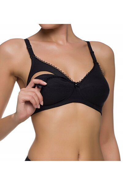 NO BRAND Sutien de alăptare moale, fără armătură, din bumbac, negru, 80F Natural