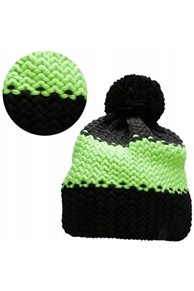 4F Căciulă călduroasă de iarnă din fleece CAM012 cu pompon negru-verde M