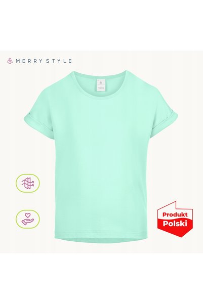 NO BRAND T-SHIRT pentru copii din bumbac, tricou verde mentă, mărimea 122-128