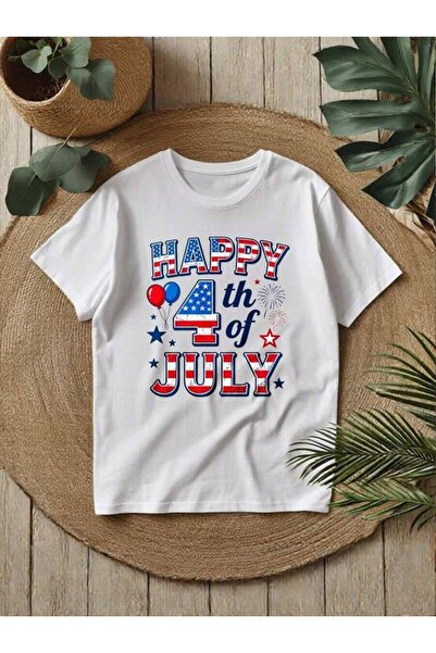 k222 Retro Patriotic T-Shirt Men And Women, 'Happy July 4th' Printed T-Shirt,...