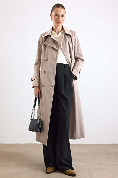Olcay Shirt Collar Double-Breasted Water-Repellent Trench Coat Stone 6819
